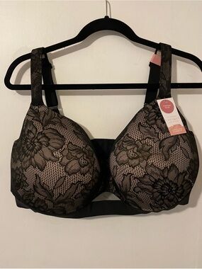 Cacique Black Lace Lightly Lined Balconette Bra Plus Size 42H New With Tags